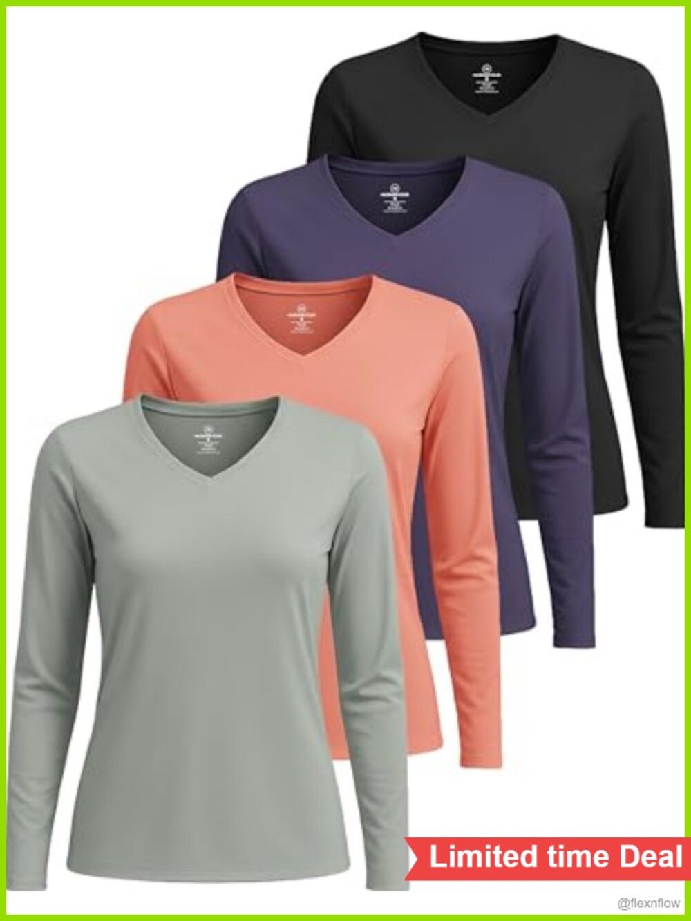 4 Pack Women's Long Sleeve V-Neck Dry Fit Athletic T-Shirts